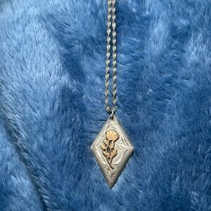 Vintage 1970’s Sterling Silver and Gold Floral Pendant Necklace